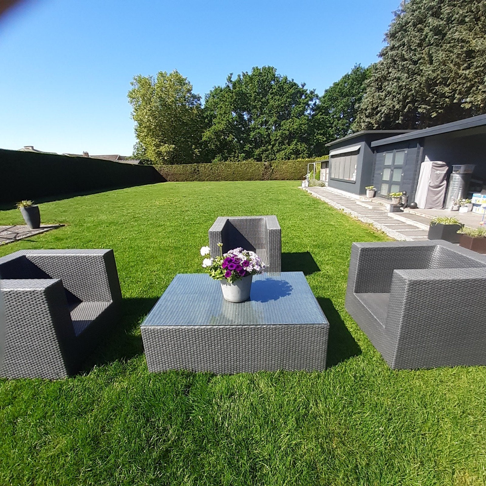 Tuinset wicker donkergrijs, Ophalen, Wicker, Tuinset