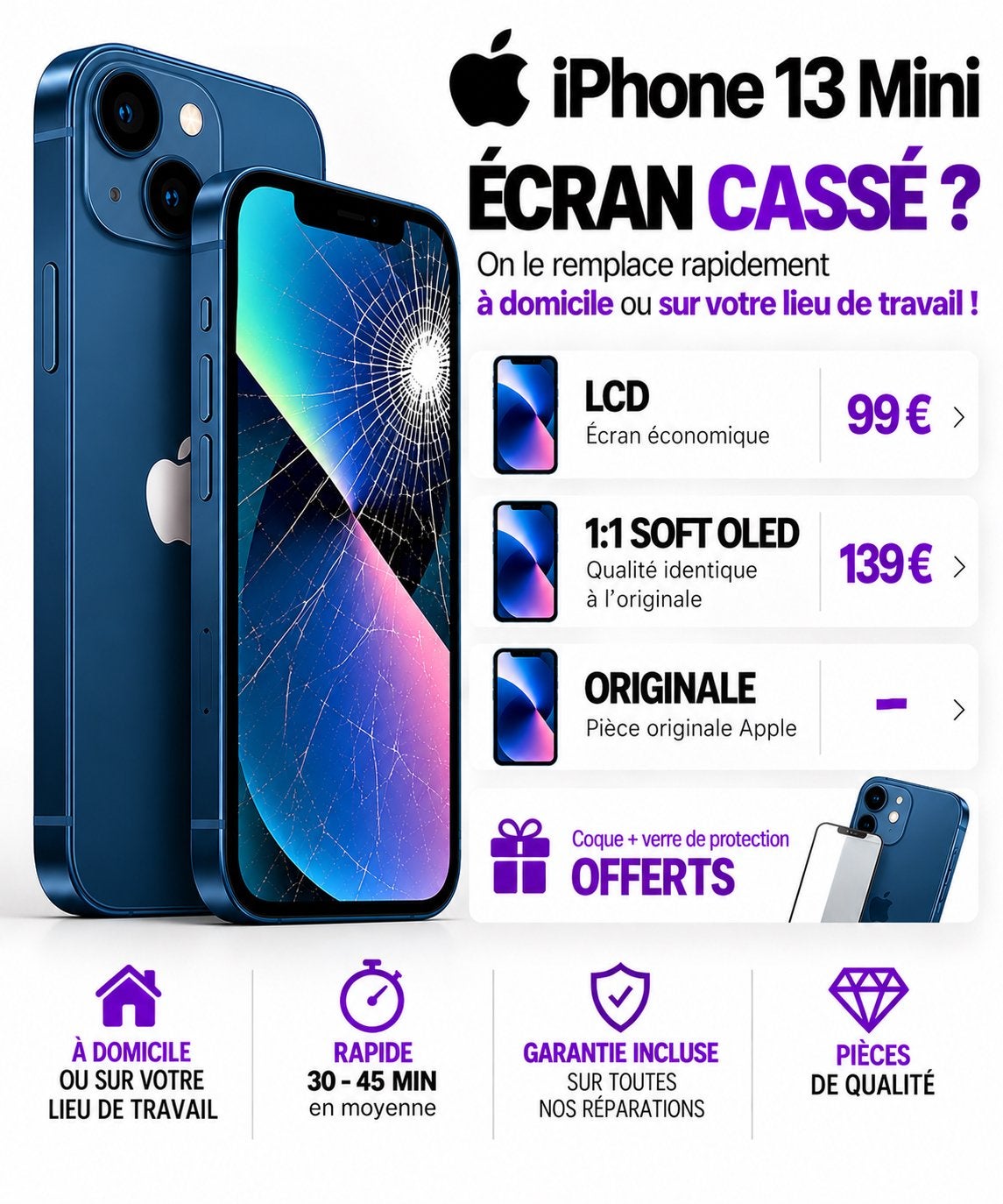 📱RÉPARATION ÉCRAN iPHONE 13 mini – BRUXELLES 0466273471 ✅, Enlèvement, Comme neuf, Protection, Apple
