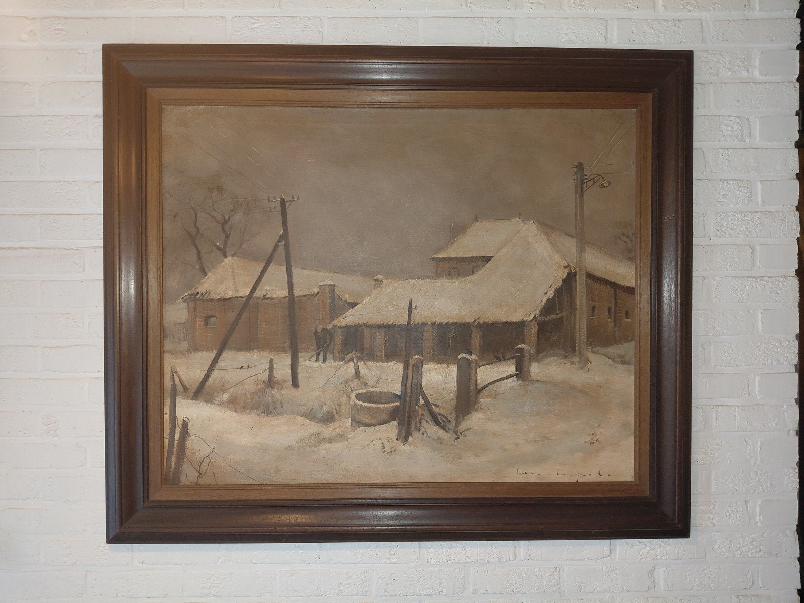 Schilderij sneeuwlandschap leon engelen 103 x 122, Antiek en Kunst, Ophalen, Realistisch, Olieverf, Overige onderwerpen