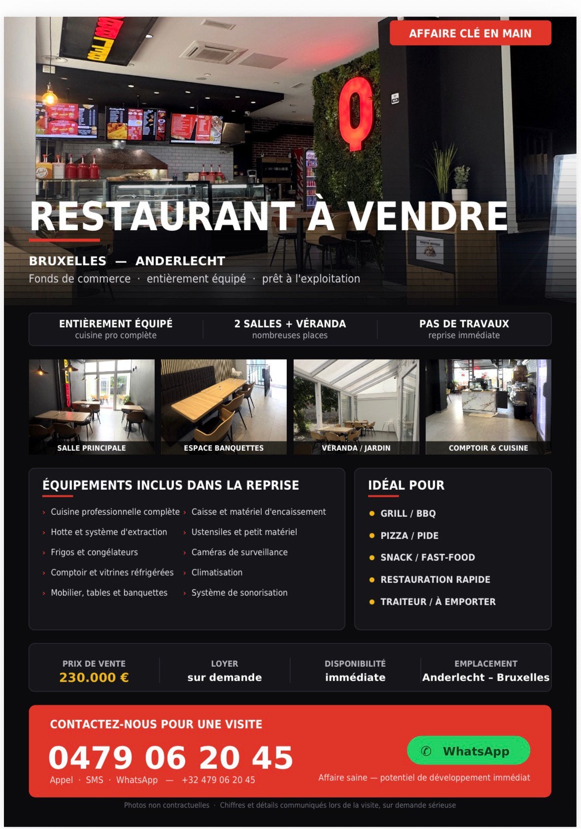 Restaurant entièrement équipé à vendre, Enlèvement, Comme neuf