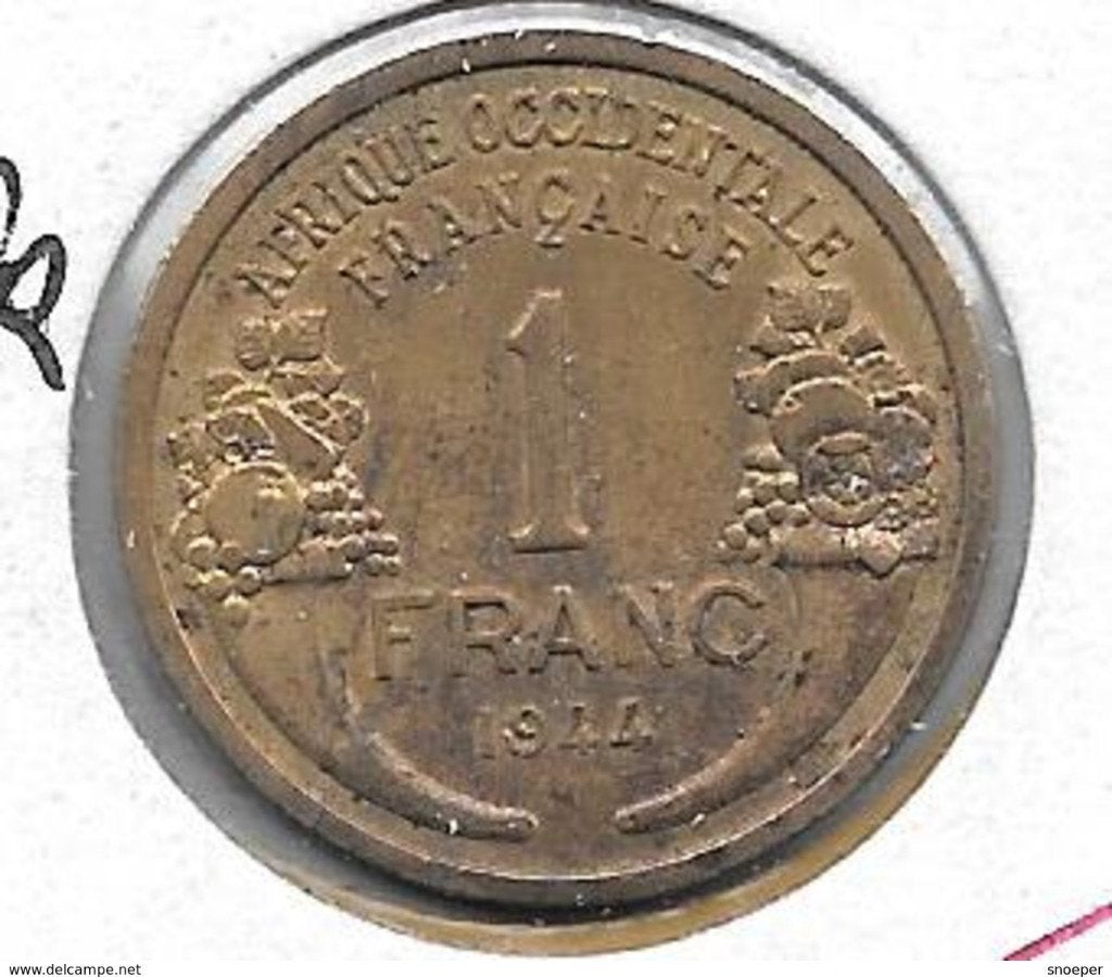 french west africa 1 franc 1944 km 2 xf+, Verzenden, Overige landen, Losse munt