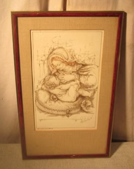 Beau dessin ancien « Mère avec bébé » - Verstraeten R, Antiquités & Art, Enlèvement ou Envoi, Dessin, Fait main