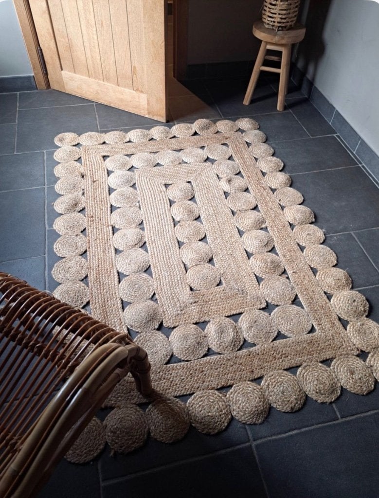 Ibiza style Boho mat 1m70 op 1m15, Huis en Inrichting, Gebruikt, 100 tot 150 cm, Ophalen of Verzenden, Crème