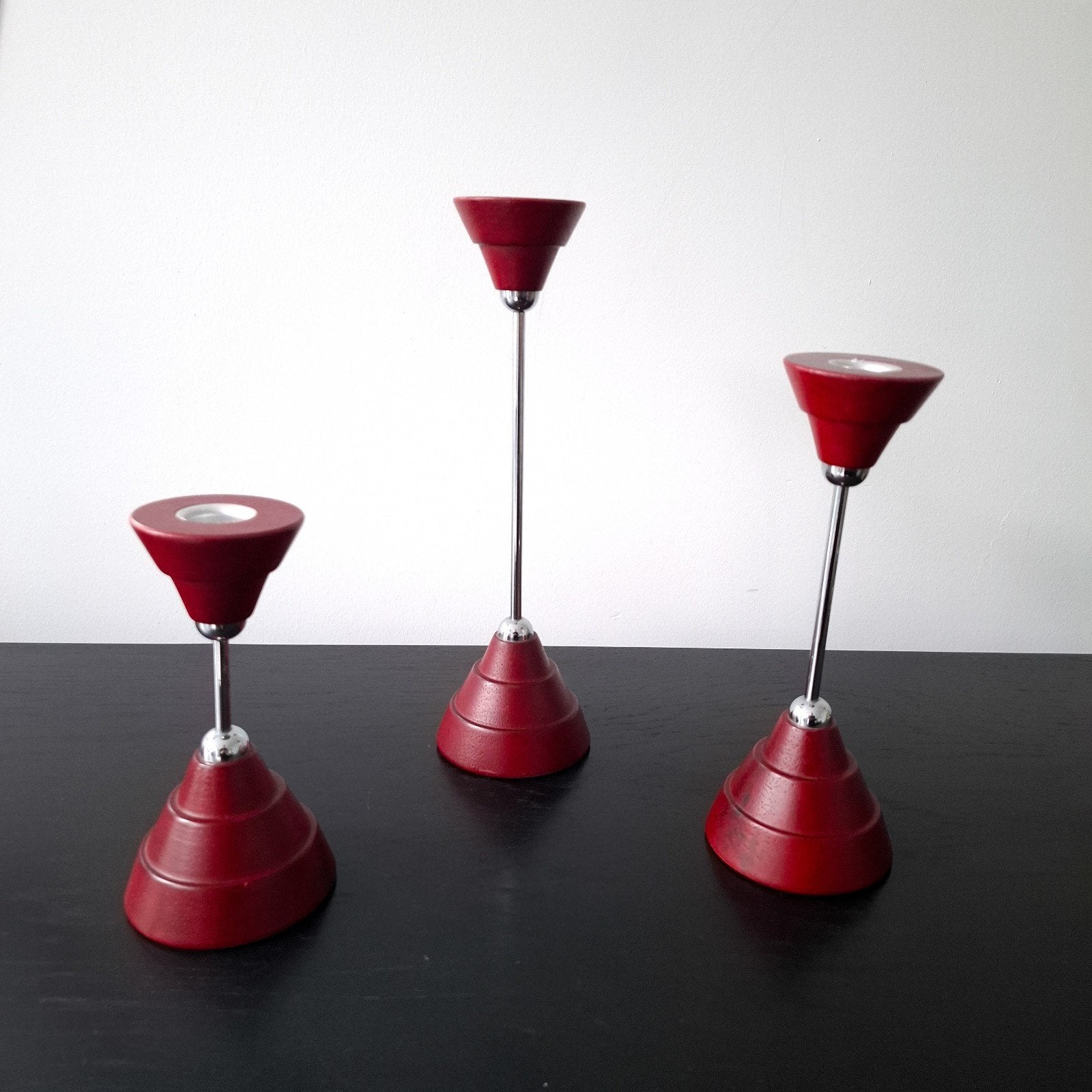 Vintage kandelaar Memphis Milano set bordeaux rood/chroom, Ophalen of Verzenden