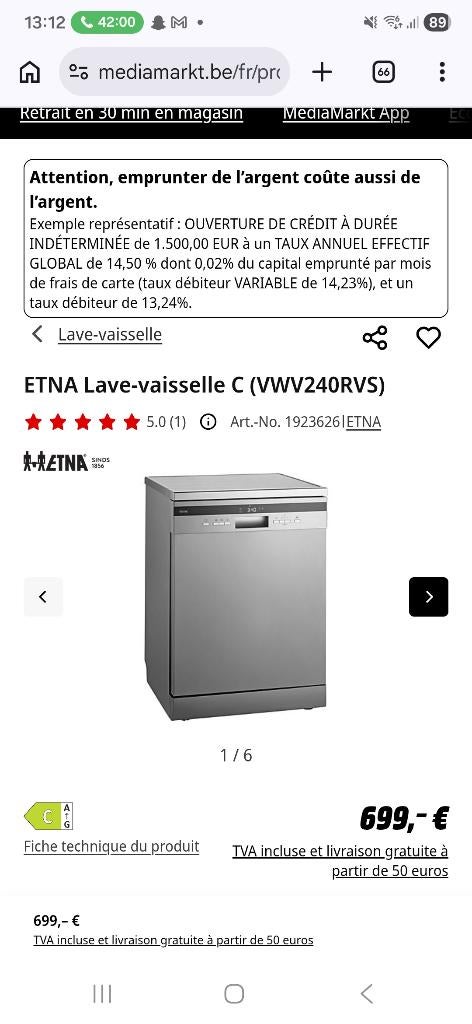 Etna VAATWASSER, Elektronische apparatuur, Ophalen, Zo goed als nieuw