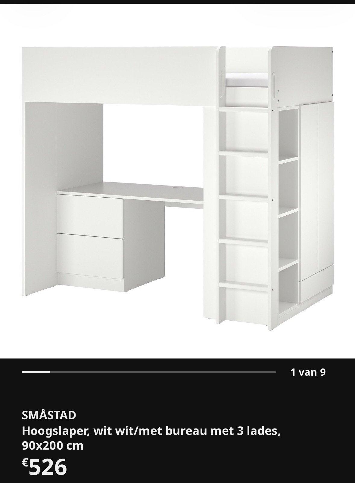 Hoogslaper+bureau+kleerkast IKEA Småstad, Ophalen, Zo goed als nieuw, Eenpersoons, Hoogslaper