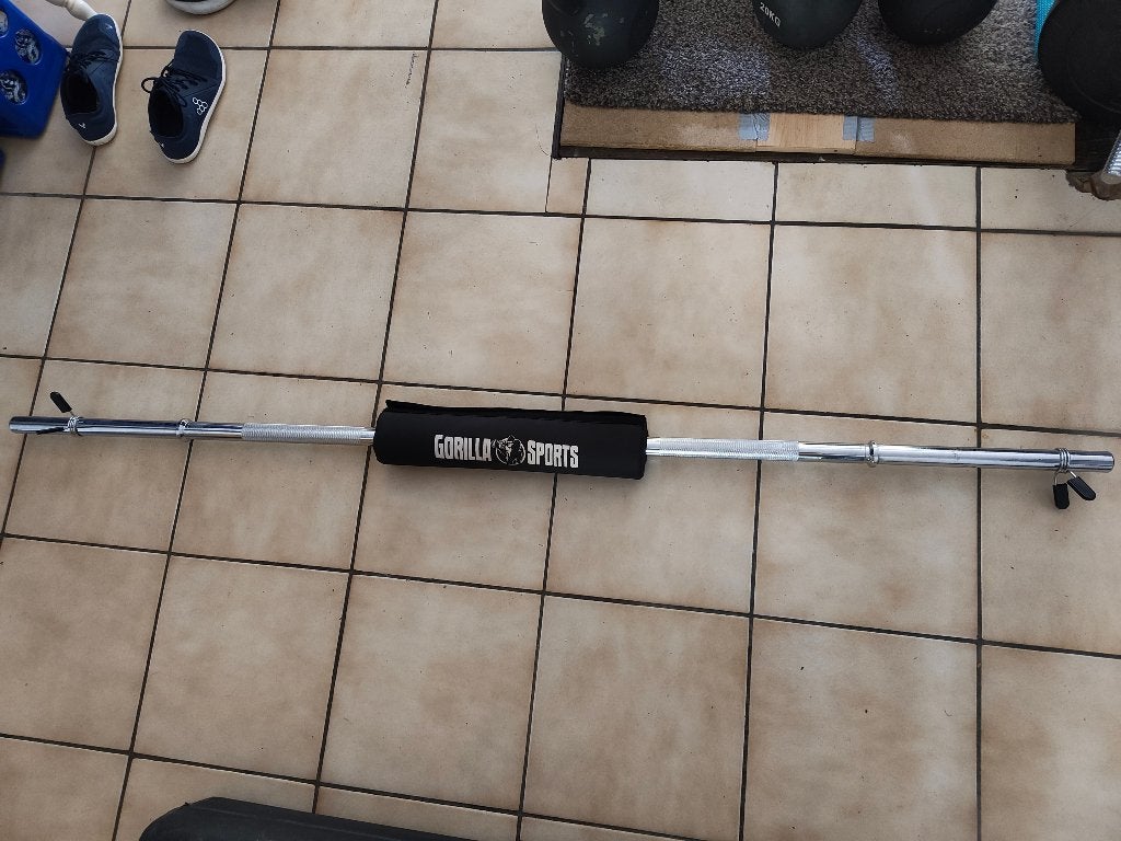 Gorilla Sports halterstang 170 cm + nekkussen + klemmen, Sport en Fitness, Ophalen, Gebruikt, Halterstangen