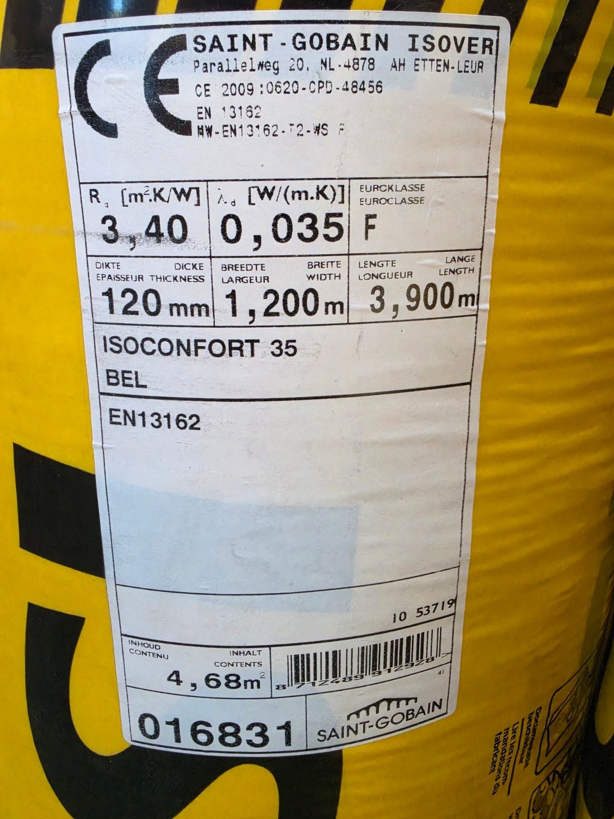 Isover Isoconfort 35 Isolatie -12cm dik -28 rollen – 131 m², Doe-het-zelf en Bouw, Ophalen, Dakisolatie, 12 cm of meer, Nieuw