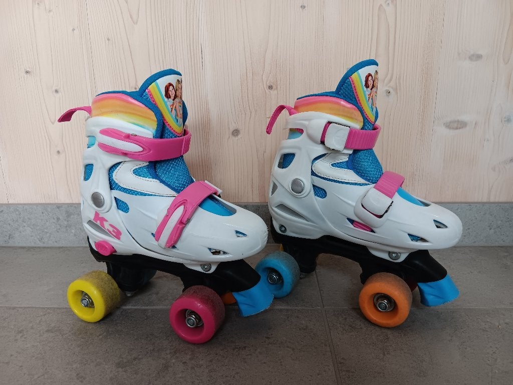 K3 Rolschaatsen maat 31-34 + 3-delige beschermset, Ophalen, Verstelbaar, Zo goed als nieuw, Kinderen