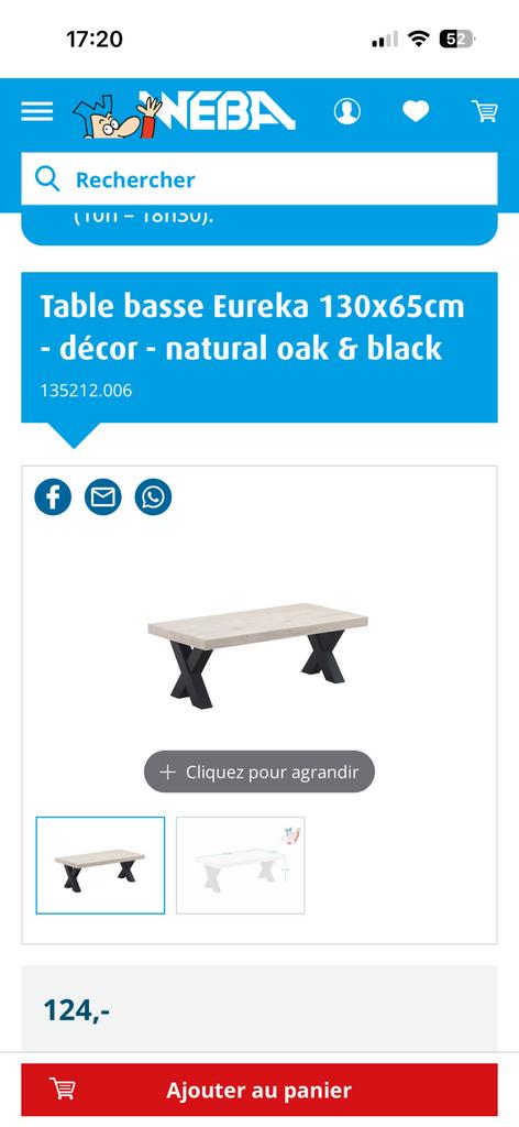 Table basse modele Eureka, Enlèvement, Comme neuf