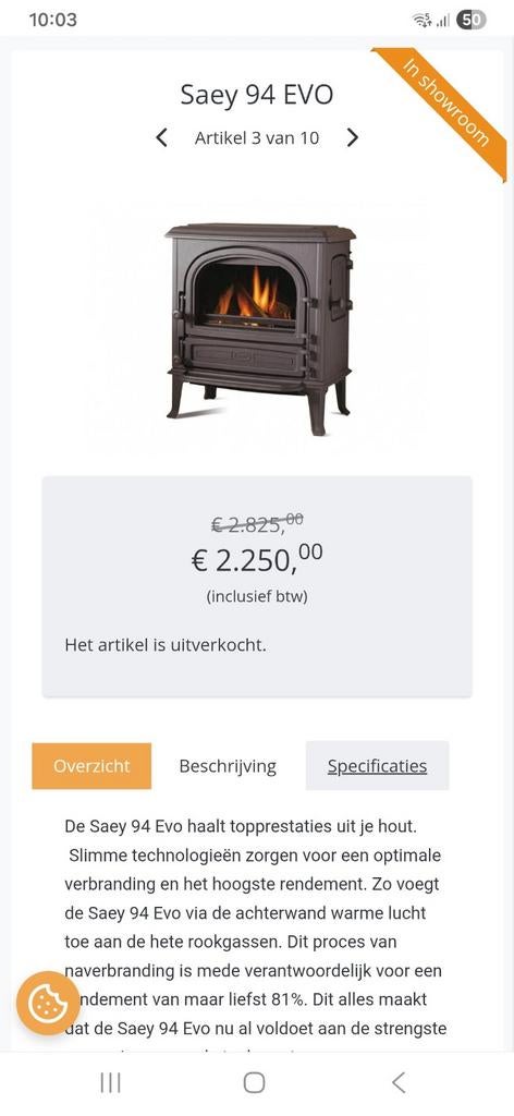 Saey 94 hout of kolenkachel, Ophalen, Hout