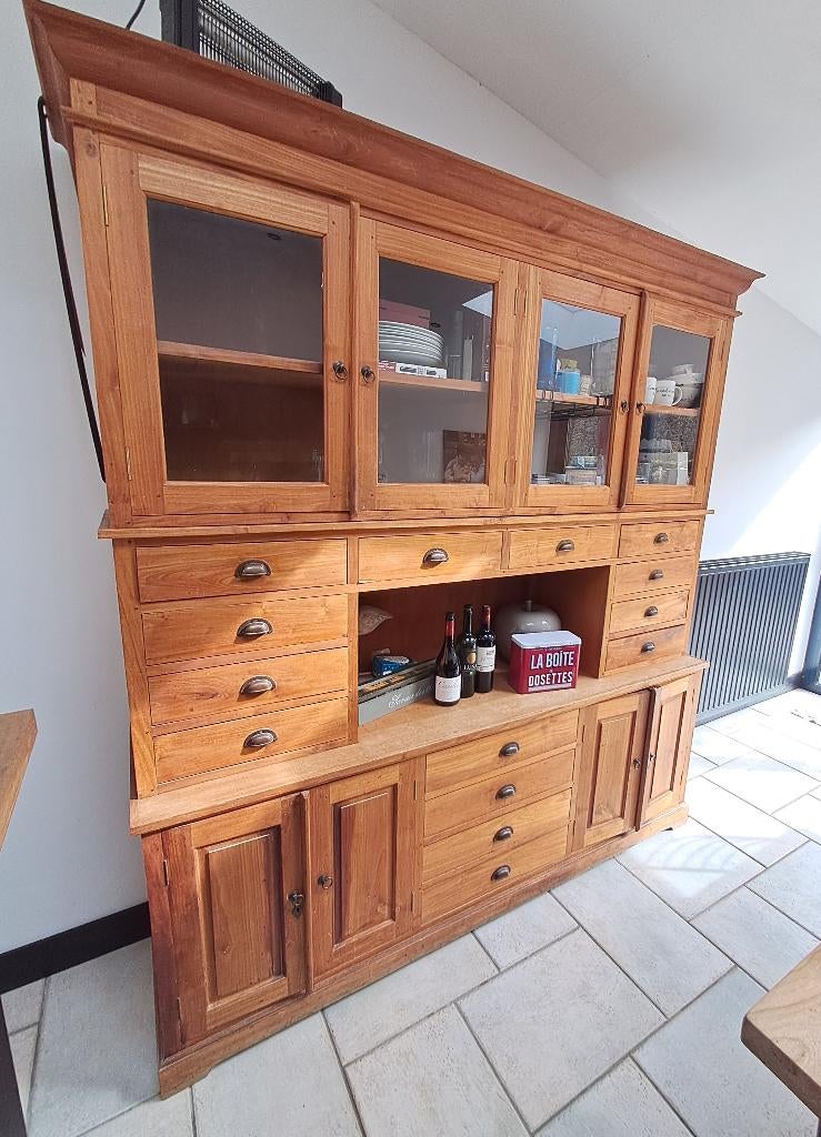 Meuble buffet en bois teck, Teck, 25 à 50 cm, 200 cm ou plus, Avec tablette(s)