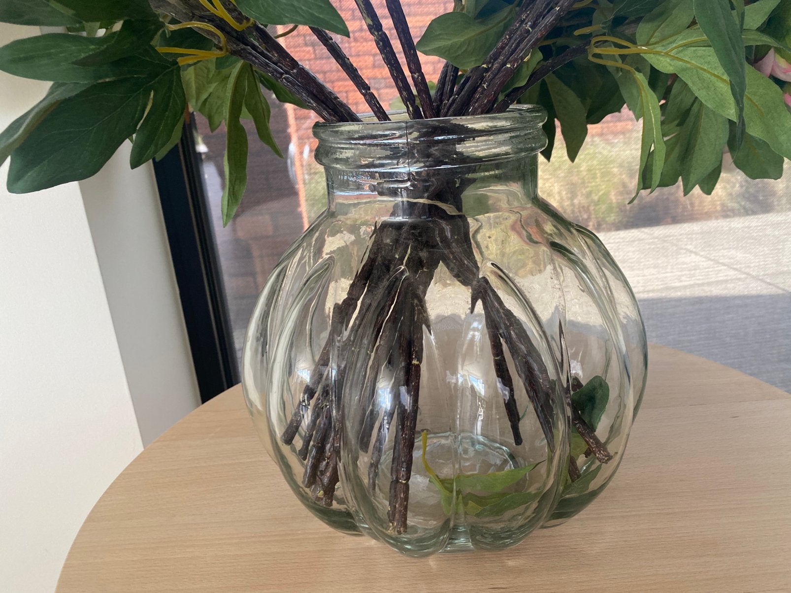 Grote vintage glazen vaas - enkel afhalen, Huis en Inrichting, Ophalen, Met patroon/structuur, Transparant, 25 cm