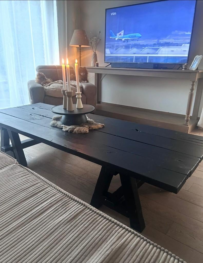 Zware eiken salontafel, Ophalen, Eikenhout, 50 tot 100 cm, Zo goed als nieuw