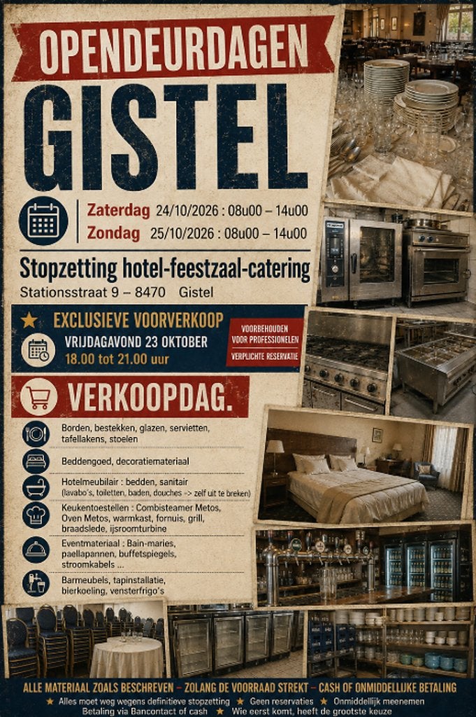 JOURNÉES PORTES OUVERTES ET VENTES DE GISTEL, Articles professionnels, Enlèvement, Utilisé, Inventaire complet