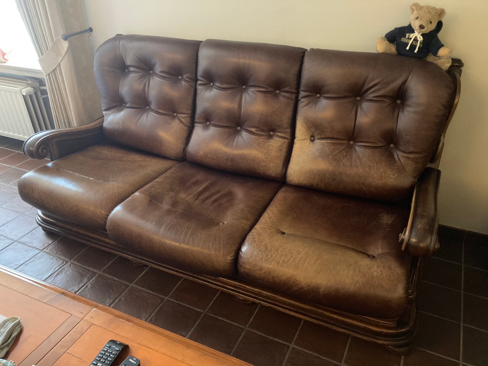 Lederen eiken salon bruin cognac kleur, Ophalen, Zo goed als nieuw, Leer