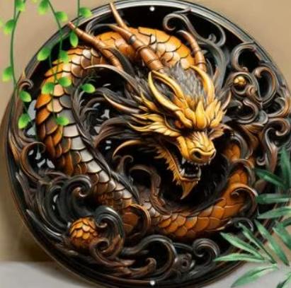 Assiette ronde vintage en métal - Dragon doré noir (20cm), Neuf, Doré, Enlèvement ou Envoi, Métal