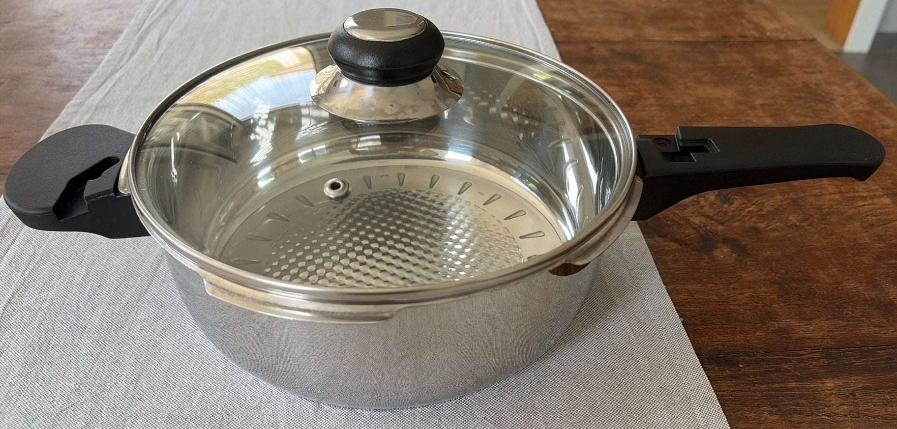 Hoge steelpan met glazen deksel, Enlèvement, Comme neuf