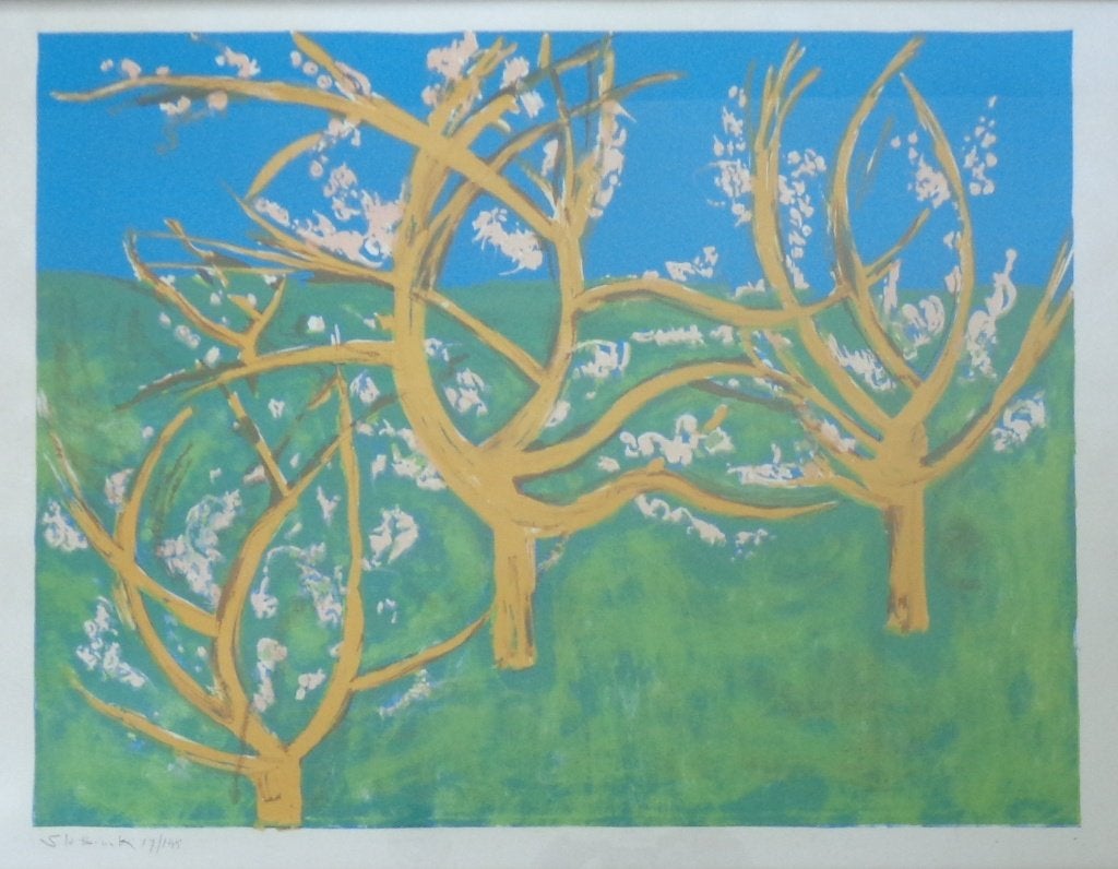 RIK SLABBINCK / BLOEIENDE LENTE / KLEURLITHO / 60x80cm KADER, Avec verre, Enlèvement, Animaux et nature, Lithographie