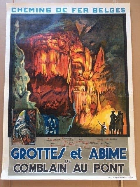 Affiche lithographique Chemins de fer Belges, Enlèvement ou Envoi, Train, Carte ou Gravure