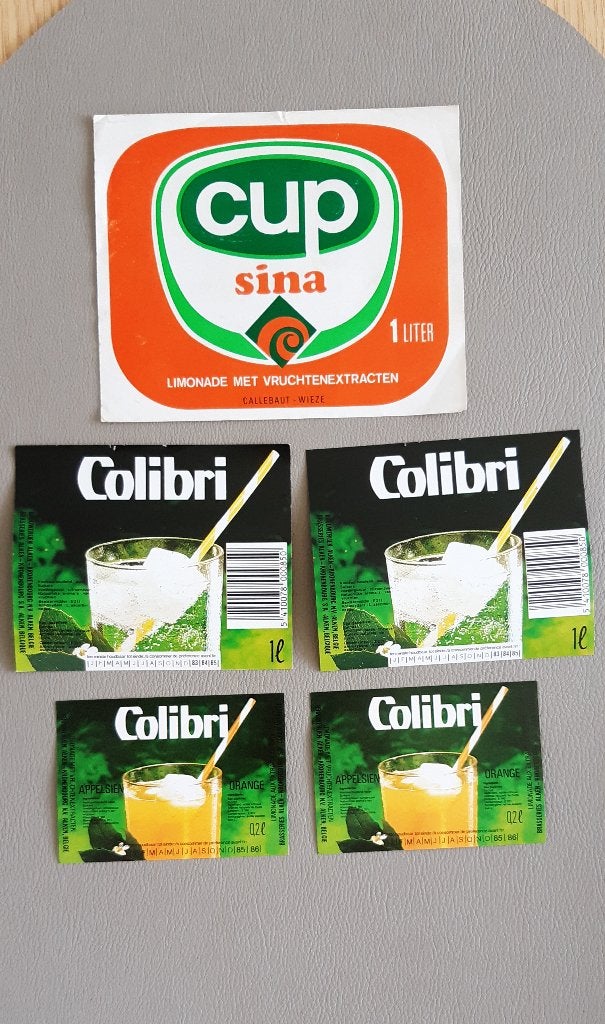 Étiquette de limonade Colibri Alken + tasse Sina Callebaut, Collections, Enlèvement ou Envoi, Neuf, Autres types