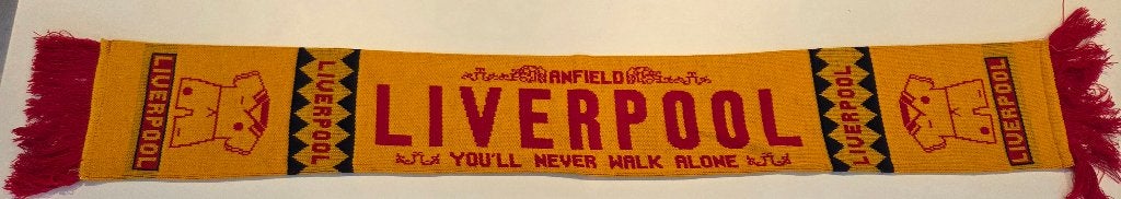 Écharpe de football Liverpool FC— Jaune/rouge Anfield, Enlèvement ou Envoi, Comme neuf, Fanion ou Écharpe