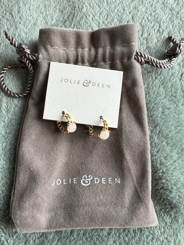 Boucles d’oreilles Jolie&Deen dorées avec pierres rose pâle, Bijoux, Sacs & Beauté, Enlèvement ou Envoi, Comme neuf, Or, Autres matériaux