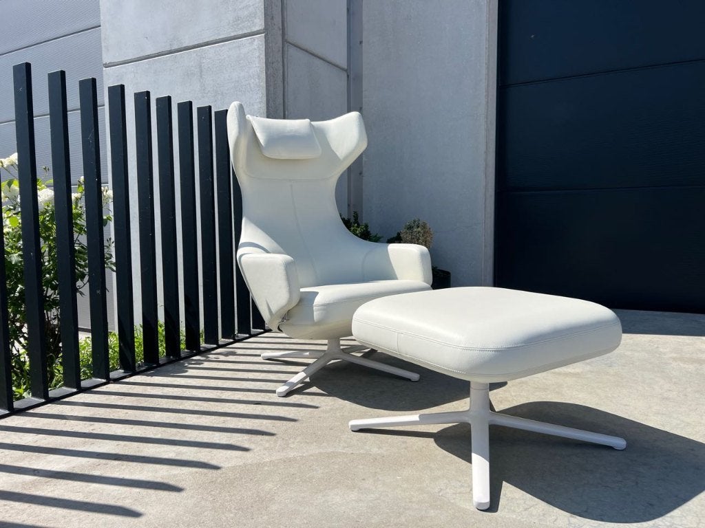 Vitra grand repos met ottoman, leder, Huis en Inrichting, Fauteuils, Verzenden, Zo goed als nieuw, Leer, Design