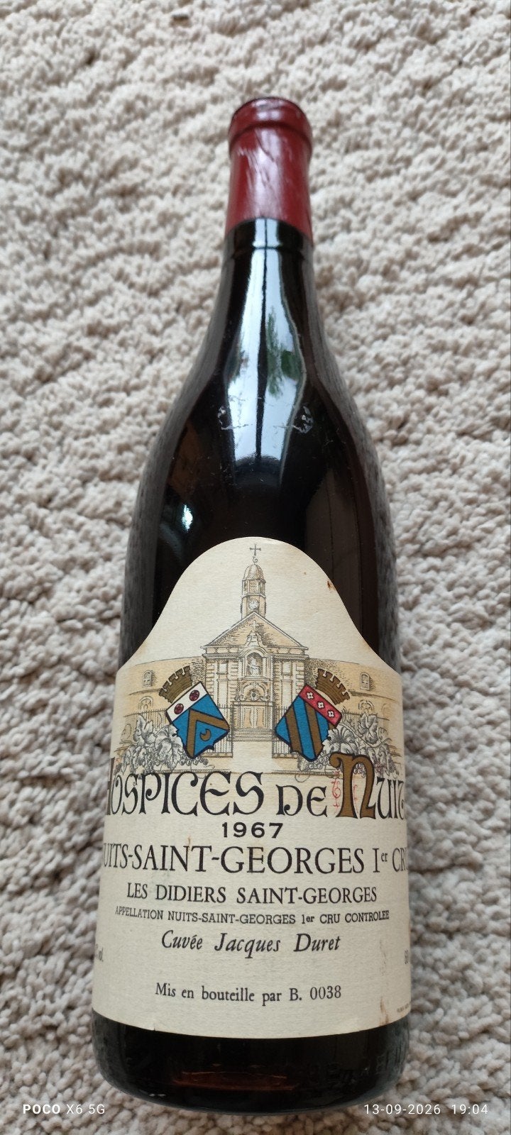 vieux vin de Bourgogne Hospices de Nuits 1967, Collections, Enlèvement ou Envoi, Pleine, Vin rouge, France