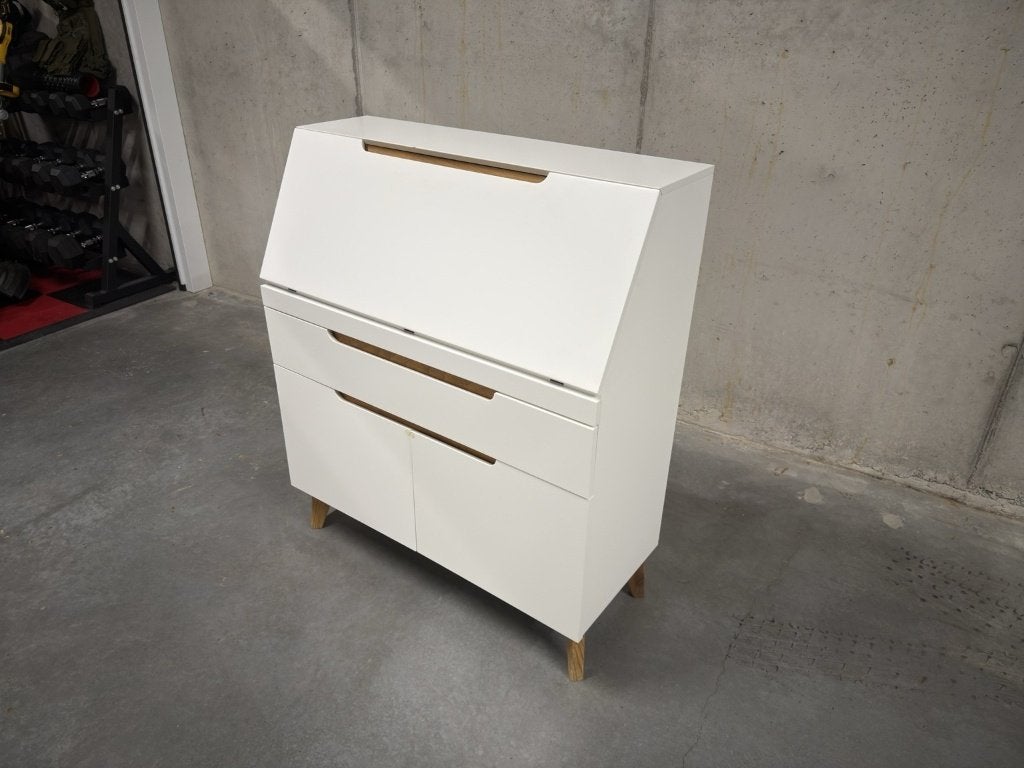 Secretaire wit met eiken poten 100x40x115 scandinavisch, Ophalen, Gebruikt