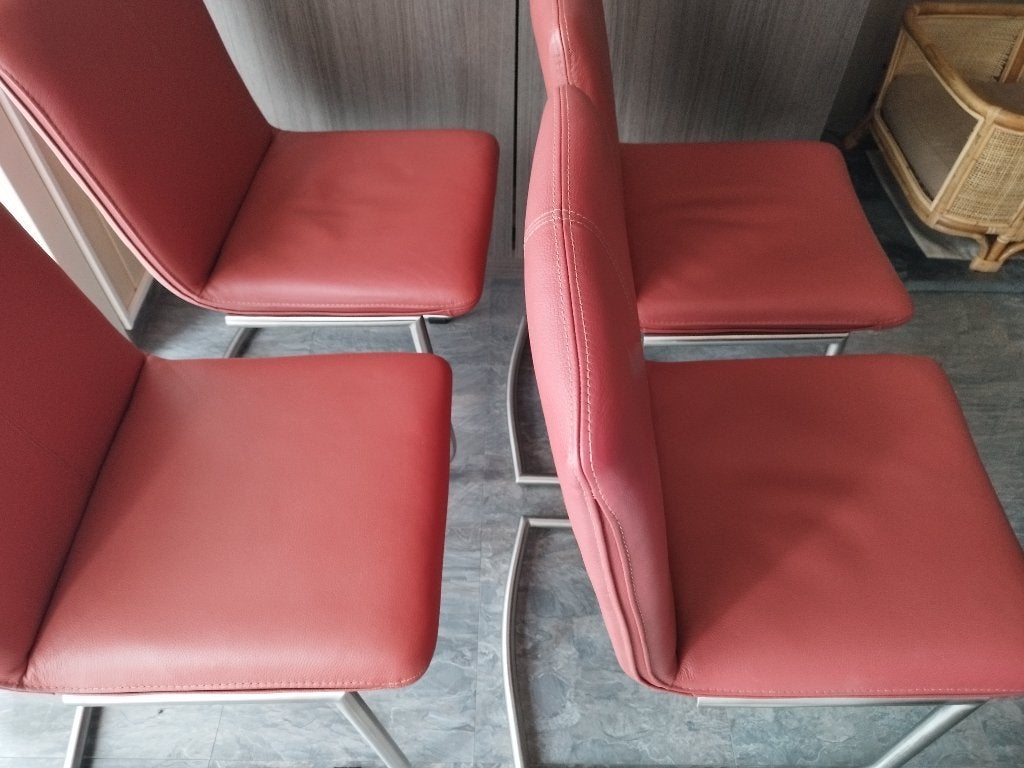 Rode lederen stoelen, Huis en Inrichting, Ophalen, Leer, Zo goed als nieuw, Vier