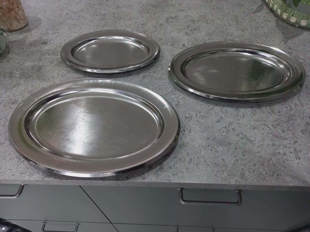 3  ovalen schotels in inox, Ophalen of Verzenden, Gebruikt, Inox, Overige typen