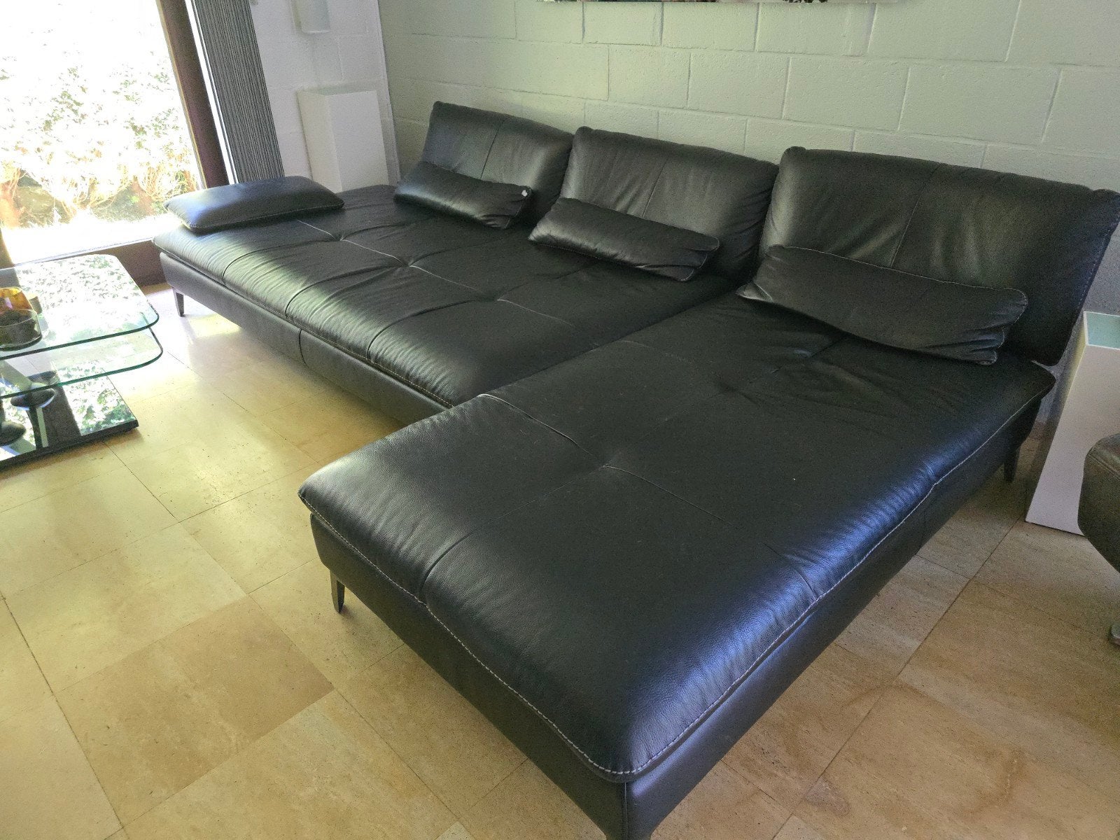 Canapé cuir rochebobois + Chauffeuse, Maison & Meubles, Enlèvement, Noir