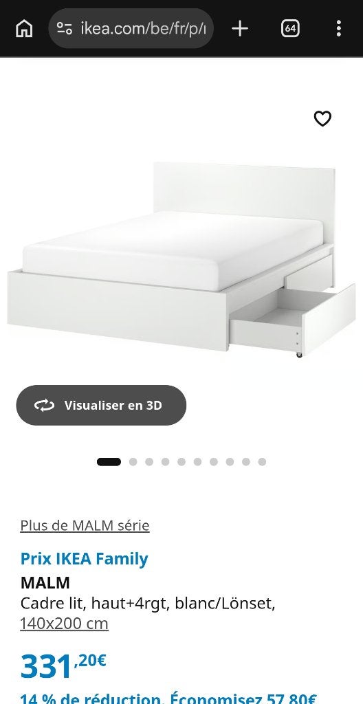 Lit 140x200 cm Ikea, 140 cm, Enlèvement, Utilisé, 200 cm