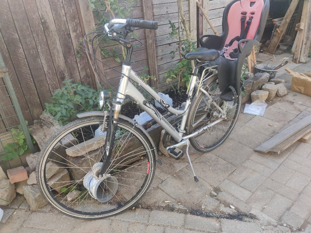 damesfiets met kinderstoel, Fietsen en Brommers, Fietsen | Dames | Damesfietsen, Gebruikt, Velgrem, Versnellingen, Ophalen