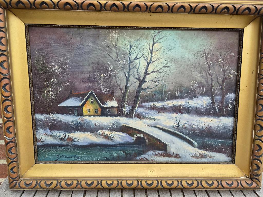 Schilderij sneeuwlandschap, Antiek en Kunst, Ophalen