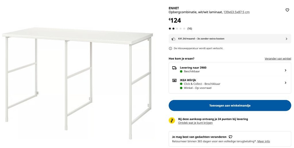 IKEA ENHET werkblad / wasmachine/droogkast - wit, Ophalen, Gebruikt