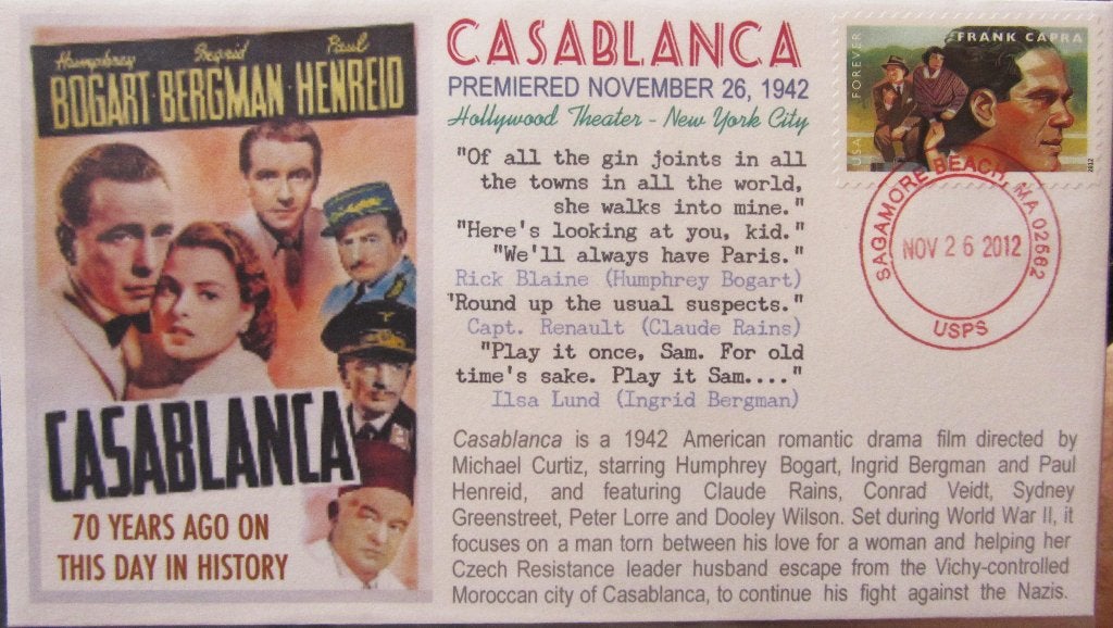 FDC USA-CASABLANCA -HUMPREY BOGART- INGRID BERGMAN -ZELDZAAM, Enlèvement ou Envoi, Affranchi, Amérique du Nord