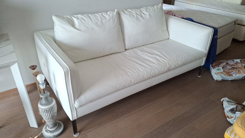 Zetel wit leder, Huis en Inrichting, Ophalen, Zo goed als nieuw, Leer