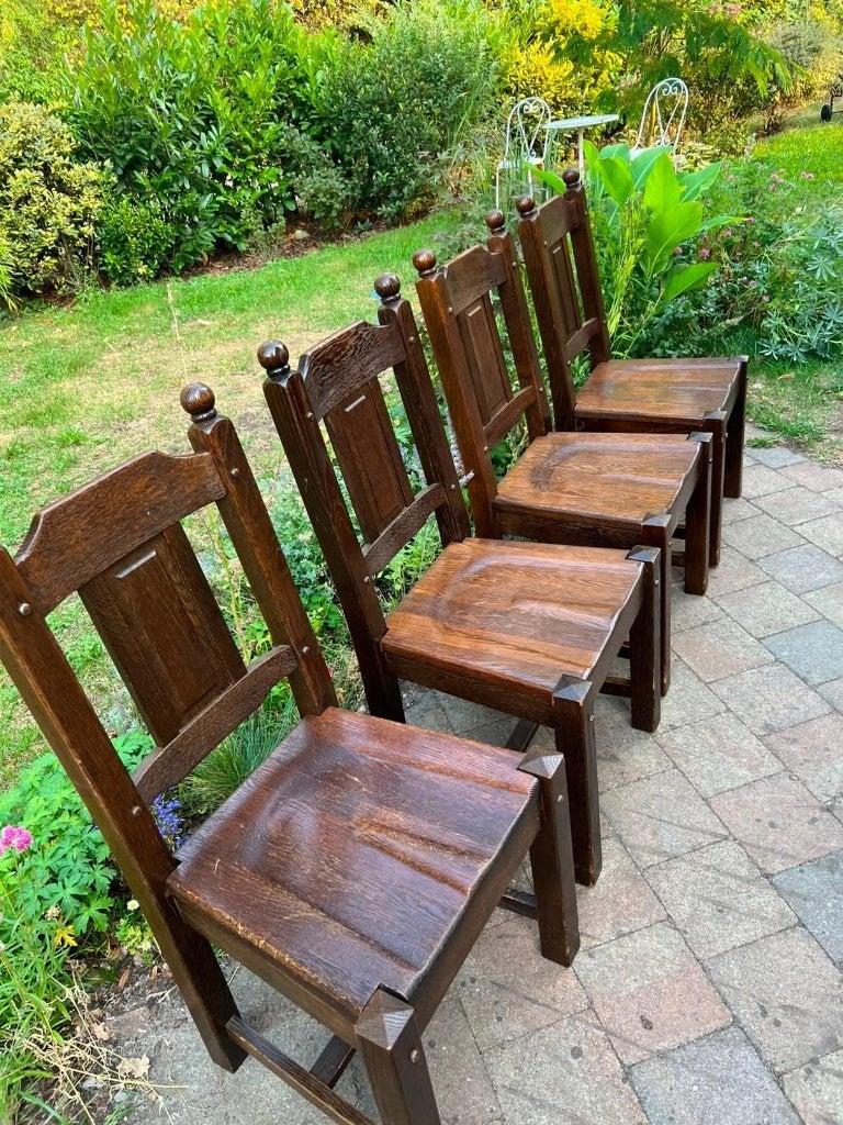 4 chaises anciennes en chêne — robustes, Antiquités & Art, Enlèvement