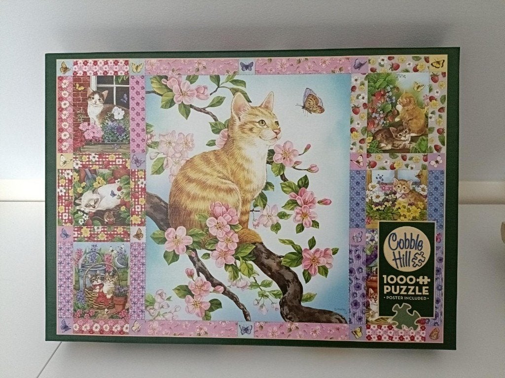 puzzel Cobble Hill 'Blossems & Kittens' 1000 stukjes, Enlèvement ou Envoi, 500 à 1500 pièces, Comme neuf, Puzzle