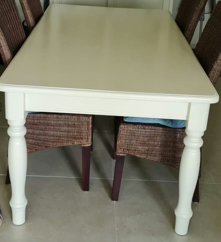 TABLE VINTAGE '80 STYLE COTTAGE BLANC, Maison & Meubles, 150 à 200 cm, Comme neuf, Enlèvement, 50 à 100 cm