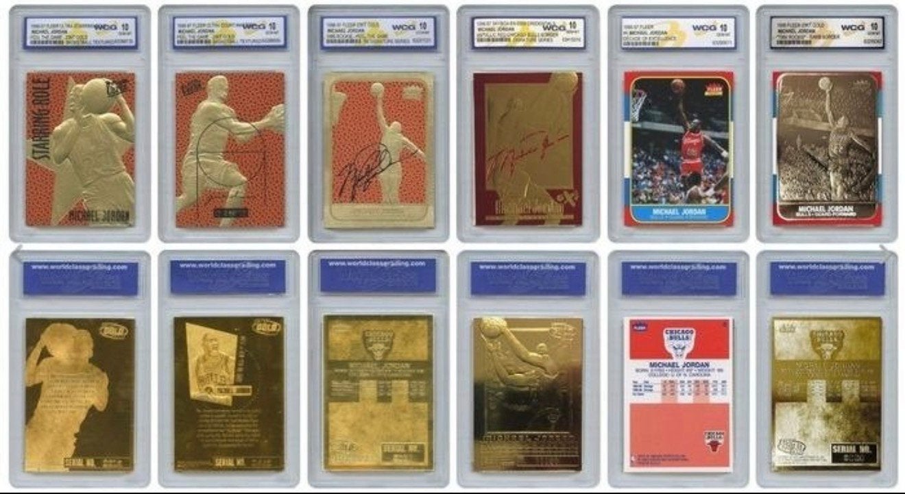 1996/97 Fleer Michael Jordan - lot of 6 Gold cards (23KT), Ophalen of Verzenden, Schilderij/print, Goud, Gesigneerd