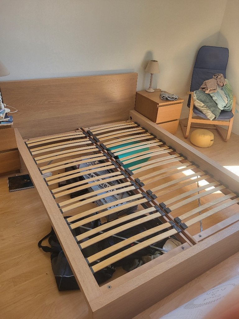 Lit double queen size 140 + matelas, Maison & Meubles, Queen size, Beige, 140 cm, Enlèvement