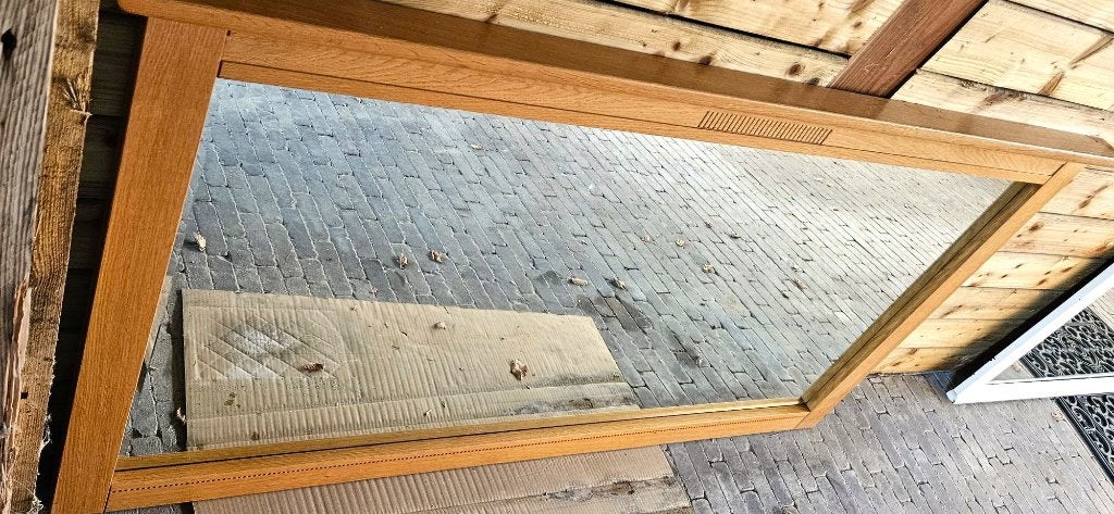 Prachtige spiegel met ingelegd hout, Ophalen, Rechthoekig, 125 cm of meer, Minder dan 100 cm