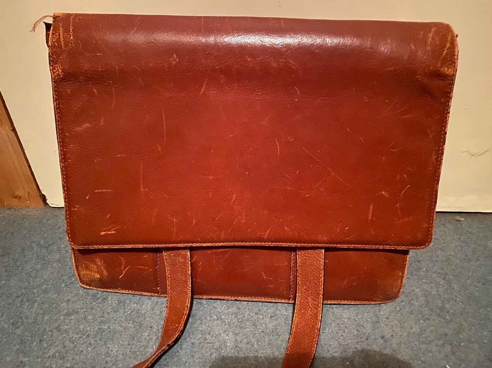 Lederen laptoptas, Ophalen, Gebruikt, Bruin, Aktetas of Boekentas