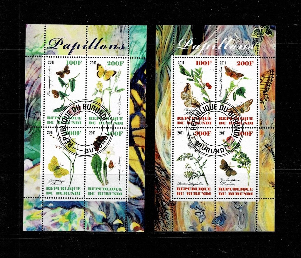 AFRIQUE RÉPUBLIQUE DU BURUNDI PAPILLONS 2 BL x 4 TIMBRES OBL, Enlèvement, Autres pays, Affranchi