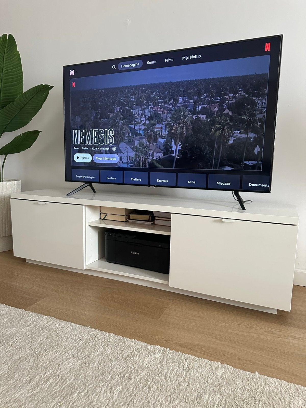 IKEA BYÅS TV-meubel hoogglans wit – 160 cm – nette staat, Ophalen, Zo goed als nieuw