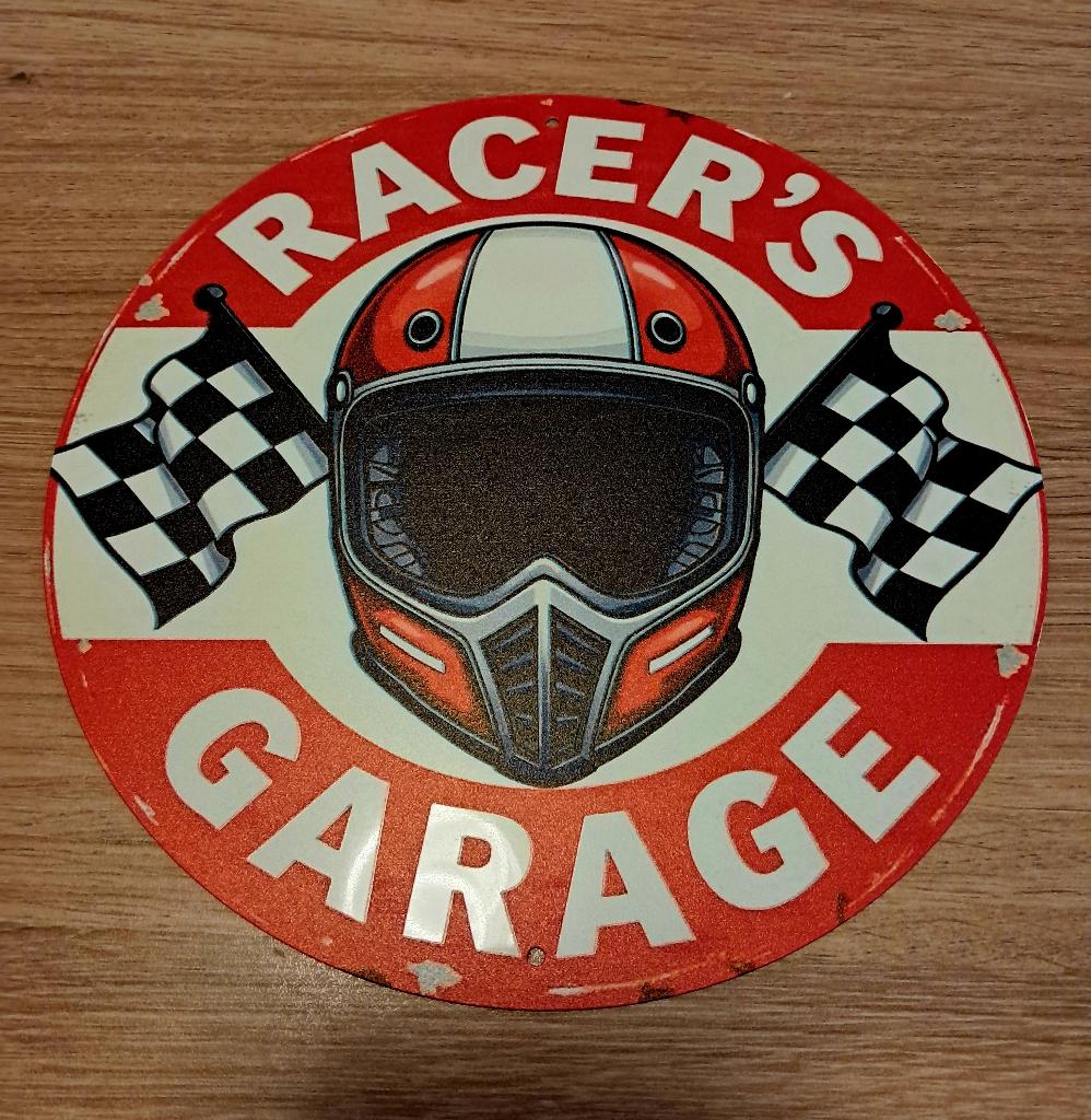 Racer's garage retro look bord, Ophalen of Verzenden, Nieuw, Reclamebord