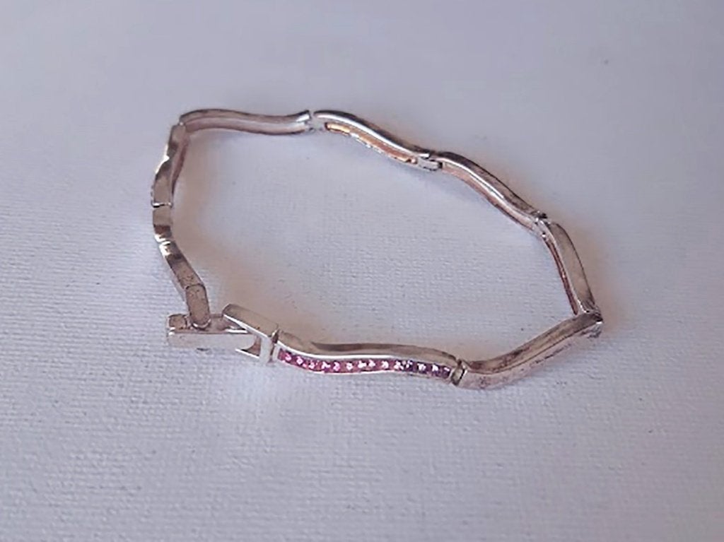 925 Sterlingzilver armband 56 rond geslepen roze kristallen, Handtassen en Accessoires, Armbanden, Met kristal, Verzenden, Nieuw